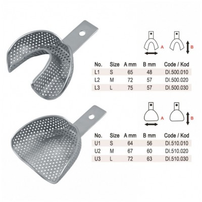 Ложка оттискная металлическая (DI.550.000) перфорированная набор 6шт. для передних зубов