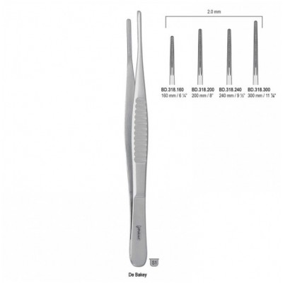 Пинцет 200мм (BD.318.200) De Bakey 2.00мм атравматический прямой