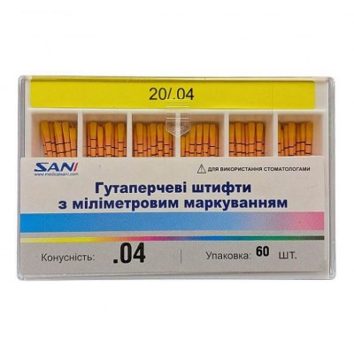 Гуттаперчевые штифты конусные 0,4 (60 шт.) № 20
